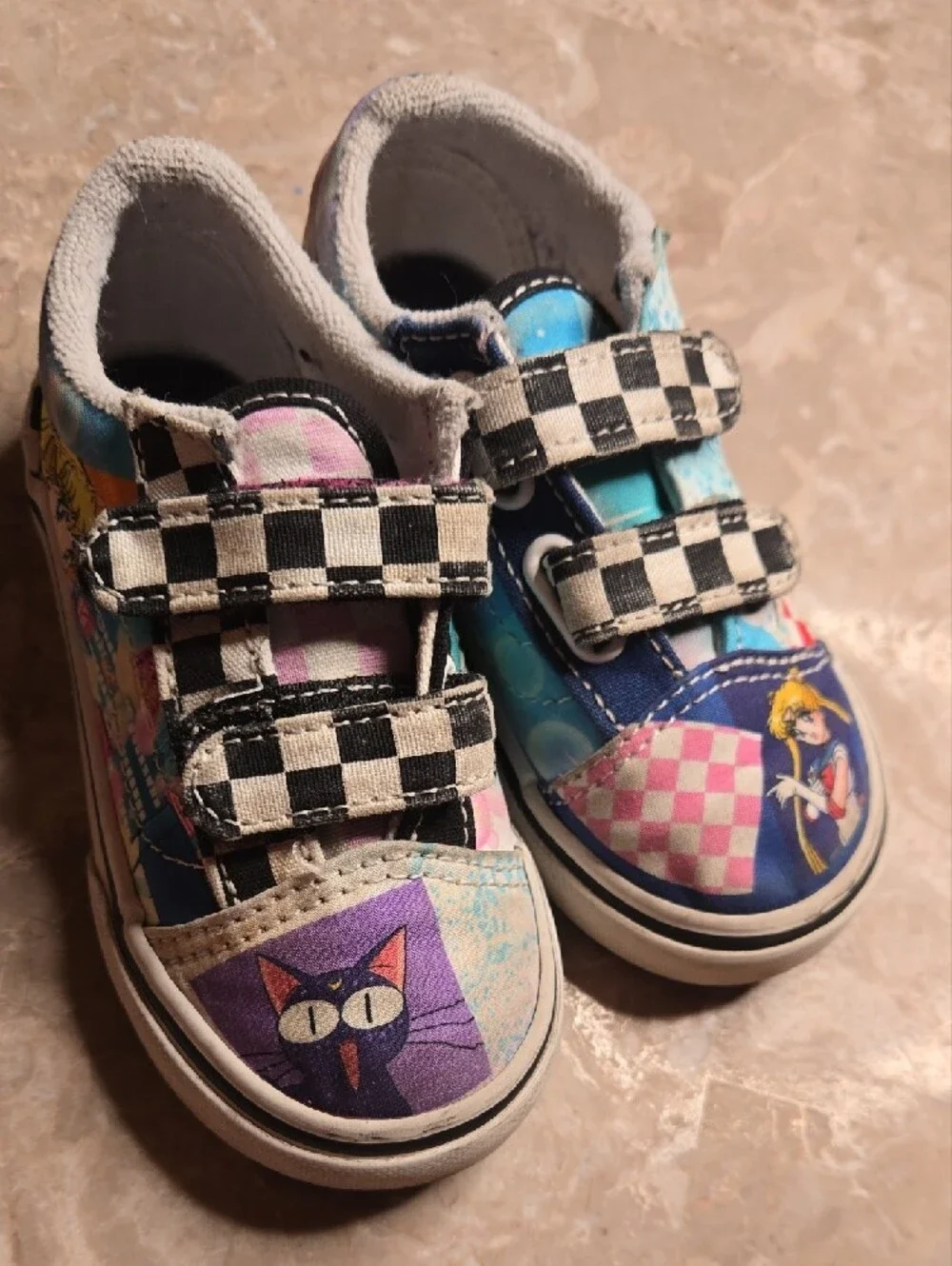 Vans Kids Multicolor Checkerboard Velcro Sneakers - Black/Blue/Pink/Red